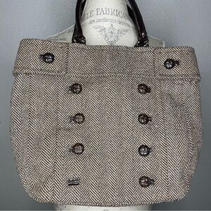 Braciano Tweed Brown Tan Tote Handbag With Buttons